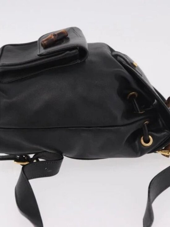 GUCCI Bamboo Backpack Leather Black Gold 003 2034 0030 Auth ka4944 main image 16